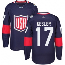 Men's Adidas Team USA #17 Ryan Kesler Authentic Navy Blue Away 2016 World Cup Ice Hockey Jersey