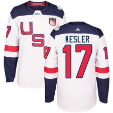 Men's Adidas Team USA #17 Ryan Kesler Authentic White Home 2016 World Cup Ice Hockey Jersey