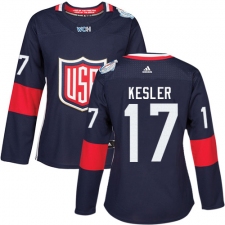 Women's Adidas Team USA #17 Ryan Kesler Authentic Navy Blue Away 2016 World Cup Hockey Jersey