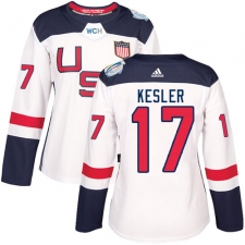 Women's Adidas Team USA #17 Ryan Kesler Authentic White Home 2016 World Cup Hockey Jersey