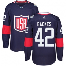 Men's Adidas Team USA #42 David Backes Authentic Navy Blue Away 2016 World Cup Ice Hockey Jersey