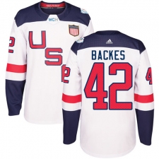 Men's Adidas Team USA #42 David Backes Authentic White Home 2016 World Cup Ice Hockey Jersey