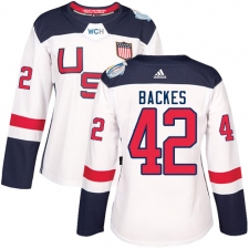 Women's Adidas Team USA #42 David Backes Authentic White Home 2016 World Cup Hockey Jersey