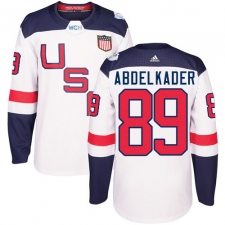 Men's Adidas Team USA #89 Justin Abdelkader Authentic White Home 2016 World Cup Ice Hockey Jersey