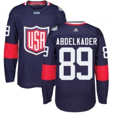 Youth Adidas Team USA #89 Justin Abdelkader Authentic Navy Blue Away 2016 World Cup Ice Hockey Jersey