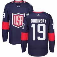 Men's Adidas Team USA #19 Brandon Dubinsky Authentic Navy Blue Away 2016 World Cup Ice Hockey Jersey