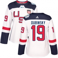 Women's Adidas Team USA #19 Brandon Dubinsky Authentic White Home 2016 World Cup Hockey Jersey