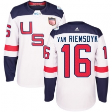 Men's Adidas Team USA #16 James van Riemsdyk Authentic White Home 2016 World Cup Ice Hockey Jersey