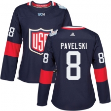 Women's Adidas Team USA #8 Joe Pavelski Authentic Navy Blue Away 2016 World Cup Hockey Jersey