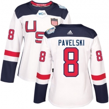 Women's Adidas Team USA #8 Joe Pavelski Authentic White Home 2016 World Cup Hockey Jersey