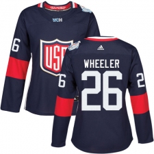 Women's Adidas Team USA #26 Blake Wheeler Authentic Navy Blue Away 2016 World Cup Hockey Jersey