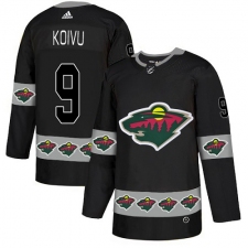 Men's Adidas Minnesota Wild #9 Mikko Koivu Authentic Black Team Logo Fashion NHL Jersey