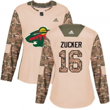 Women's Adidas Minnesota Wild #16 Jason Zucker Authentic Camo Veterans Day Practice NHL Jersey