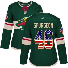 Women's Adidas Minnesota Wild #46 Jared Spurgeon Authentic Green USA Flag Fashion NHL Jersey