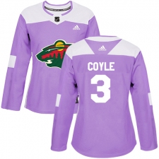 Women's Adidas Minnesota Wild #3 Charlie Coyle Authentic Purple Fights Cancer Practice NHL Jersey