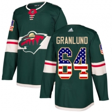 Men's Adidas Minnesota Wild #64 Mikael Granlund Authentic Green USA Flag Fashion NHL Jersey
