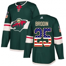 Men's Adidas Minnesota Wild #25 Jonas Brodin Authentic Green USA Flag Fashion NHL Jersey