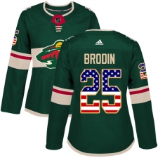Women's Adidas Minnesota Wild #25 Jonas Brodin Authentic Green USA Flag Fashion NHL Jersey