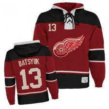 Men's Old Time Hockey Detroit Red Wings #13 Pavel Datsyuk Premier Red Sawyer Hooded Sweatshirt NHL Jersey