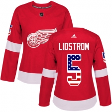 Women's Adidas Detroit Red Wings #5 Nicklas Lidstrom Authentic Red USA Flag Fashion NHL Jersey