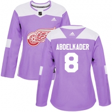 Women's Adidas Detroit Red Wings #8 Justin Abdelkader Authentic Purple Fights Cancer Practice NHL Jersey