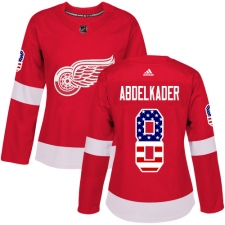 Women's Adidas Detroit Red Wings #8 Justin Abdelkader Authentic Red USA Flag Fashion NHL Jersey