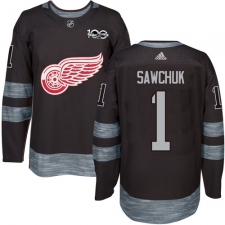 Men's Adidas Detroit Red Wings #1 Terry Sawchuk Authentic Black 1917-2017 100th Anniversary NHL Jersey