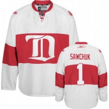 Men's Reebok Detroit Red Wings #1 Terry Sawchuk Premier White Third NHL Jersey