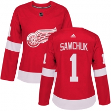 Women's Adidas Detroit Red Wings #1 Terry Sawchuk Premier Red Home NHL Jersey