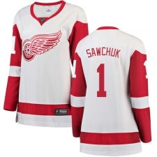 Women's Detroit Red Wings #1 Terry Sawchuk Authentic White Away Fanatics Branded Breakaway NHL Jersey