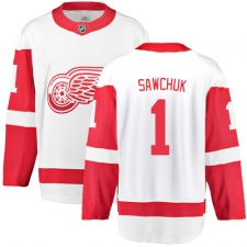 Youth Detroit Red Wings #1 Terry Sawchuk Fanatics Branded White Away Breakaway NHL Jersey