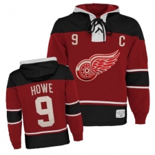 Men's Old Time Hockey Detroit Red Wings #9 Gordie Howe Authentic Red Sawyer Hooded Sweatshirt NHL Jersey