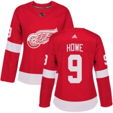Women's Adidas Detroit Red Wings #9 Gordie Howe Authentic Red Home NHL Jersey