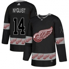 Men's Adidas Detroit Red Wings #14 Gustav Nyquist Authentic Black Team Logo Fashion NHL Jersey