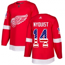Men's Adidas Detroit Red Wings #14 Gustav Nyquist Authentic Red USA Flag Fashion NHL Jersey