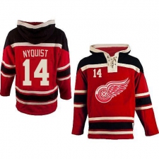 Men's Old Time Hockey Detroit Red Wings #14 Gustav Nyquist Authentic Red Sawyer Hooded Sweatshirt NHL Jersey