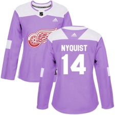Women's Adidas Detroit Red Wings #14 Gustav Nyquist Authentic Purple Fights Cancer Practice NHL Jersey
