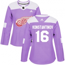 Women's Adidas Detroit Red Wings #16 Vladimir Konstantinov Authentic Purple Fights Cancer Practice NHL Jersey