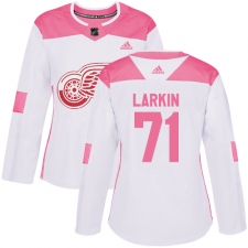 Women's Adidas Detroit Red Wings #71 Dylan Larkin Authentic White/Pink Fashion NHL Jersey