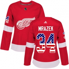 Women's Adidas Detroit Red Wings #34 Petr Mrazek Authentic Red USA Flag Fashion NHL Jersey