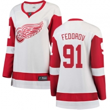 Women's Detroit Red Wings #91 Sergei Fedorov Authentic White Away Fanatics Branded Breakaway NHL Jersey