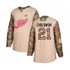 Men's Adidas Detroit Red Wings #21 Dennis Cholowski Authentic Camo Veterans Day Practice NHL Jersey