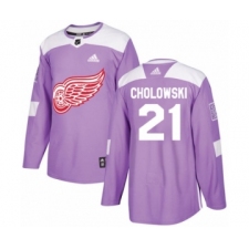 Men's Adidas Detroit Red Wings #21 Dennis Cholowski Authentic Purple Fights Cancer Practice NHL Jersey