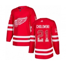 Men's Adidas Detroit Red Wings #21 Dennis Cholowski Authentic Red Drift Fashion NHL Jersey