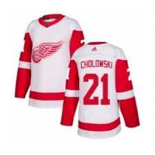 Men's Adidas Detroit Red Wings #21 Dennis Cholowski Authentic White Away NHL Jersey