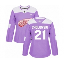 Women's Adidas Detroit Red Wings #21 Dennis Cholowski Authentic Purple Fights Cancer Practice NHL Jersey