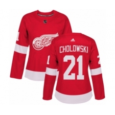 Women's Adidas Detroit Red Wings #21 Dennis Cholowski Authentic Red Home NHL Jersey