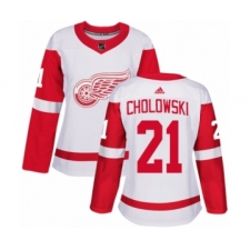 Women's Adidas Detroit Red Wings #21 Dennis Cholowski Authentic White Away NHL Jersey