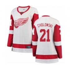 Women's Detroit Red Wings #21 Dennis Cholowski Authentic White Away Fanatics Branded Breakaway NHL Jersey