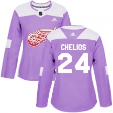 Women's Adidas Detroit Red Wings #24 Chris Chelios Authentic Purple Fights Cancer Practice NHL Jersey